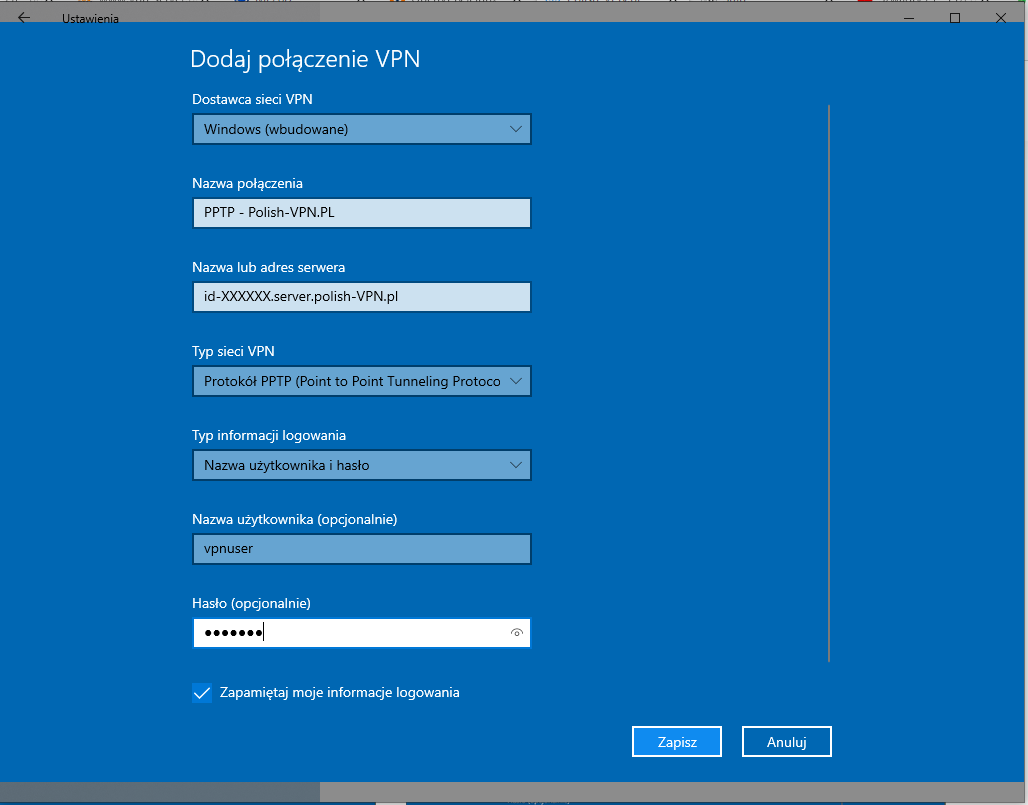 Конфигурация Windows PPTP | PolishVPN